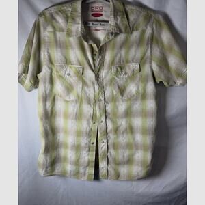 Canyon River Blues Green Plaid Snap Button Western Shirt Mens L